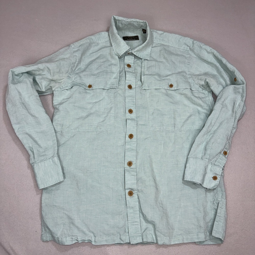 J.L. Powell Men  Long Sleeve Chest Vent Linen Blend Shirts Sz M Light Green